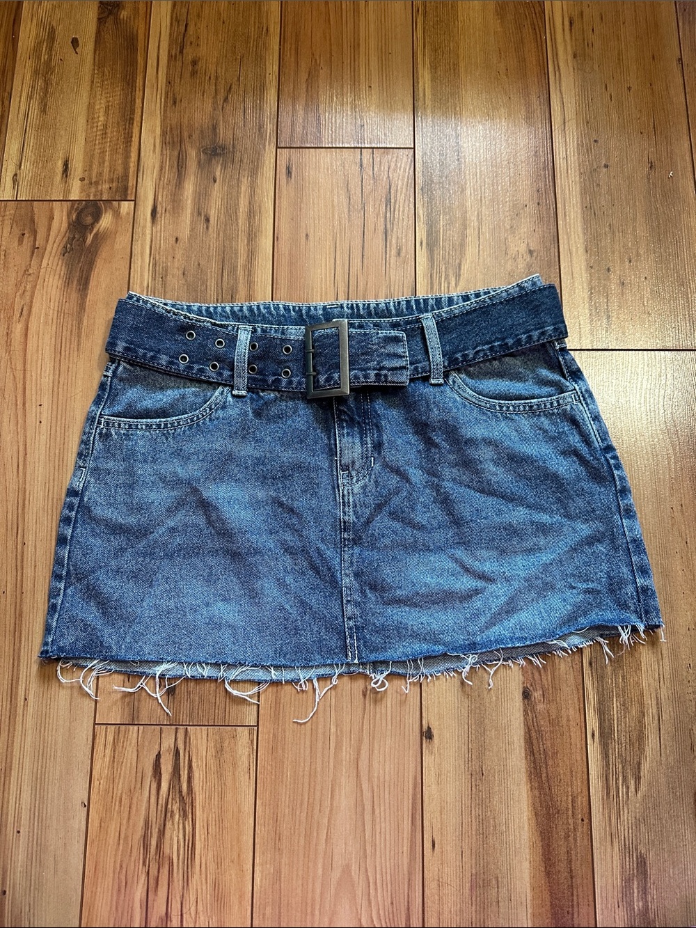 Rewash Denim Mini Skirt with Belt - Blue